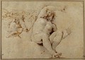 Colonna Angelo Michele-Due studi di figura femminile ignuda e due amorini con un drappo